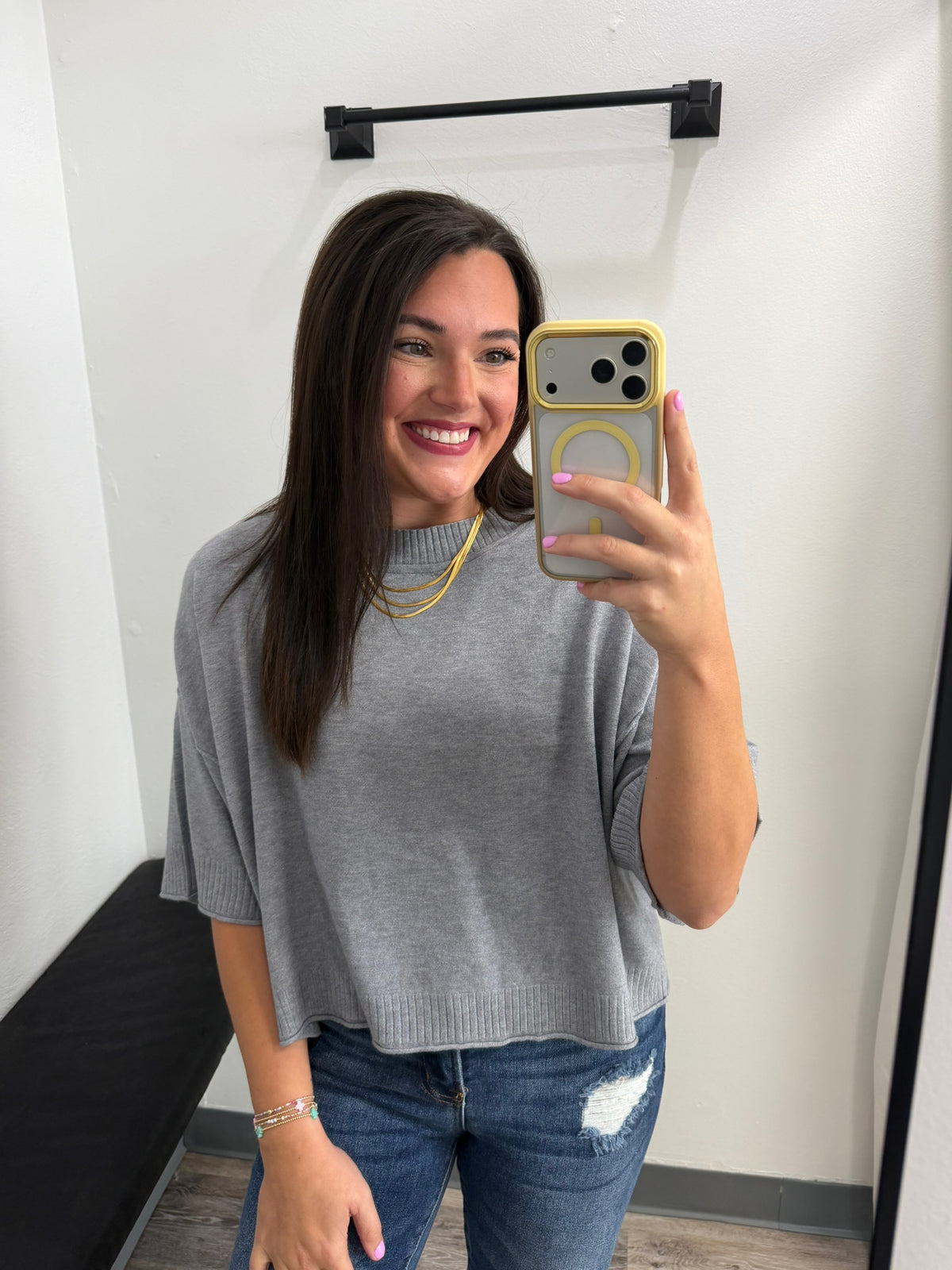 Viscose Mockneck Short Sleeve Boxy Sweater