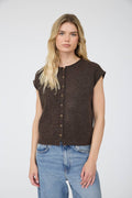 Raw Edge Sleeveless Cardigan: Chocolate Brown