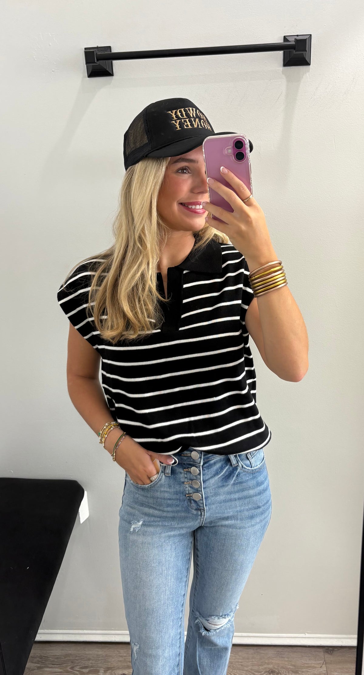Collared Striped Short Sleeve Sweater