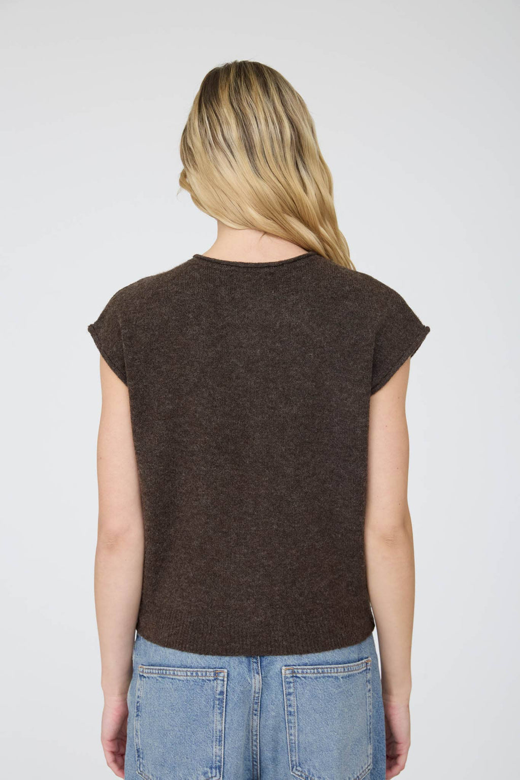 Raw Edge Sleeveless Cardigan: Chocolate Brown