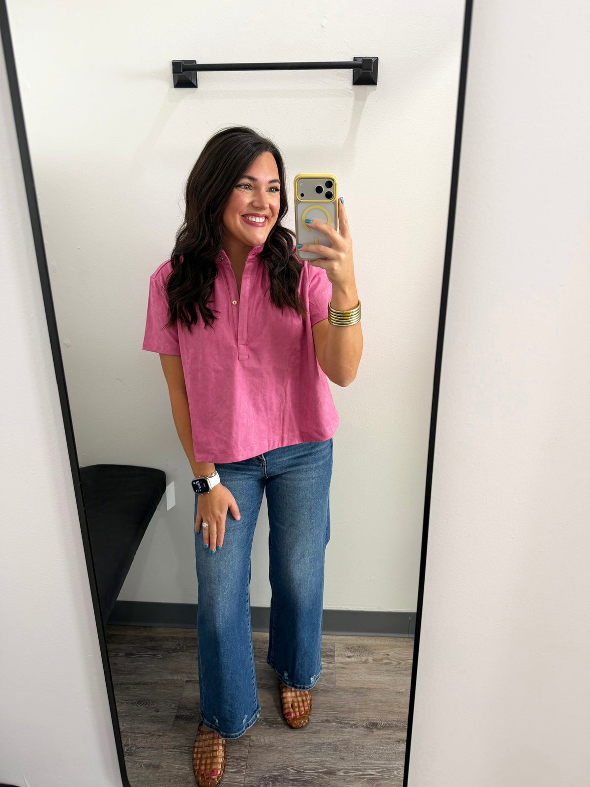 Velvet Stand Collar Short Sleeve