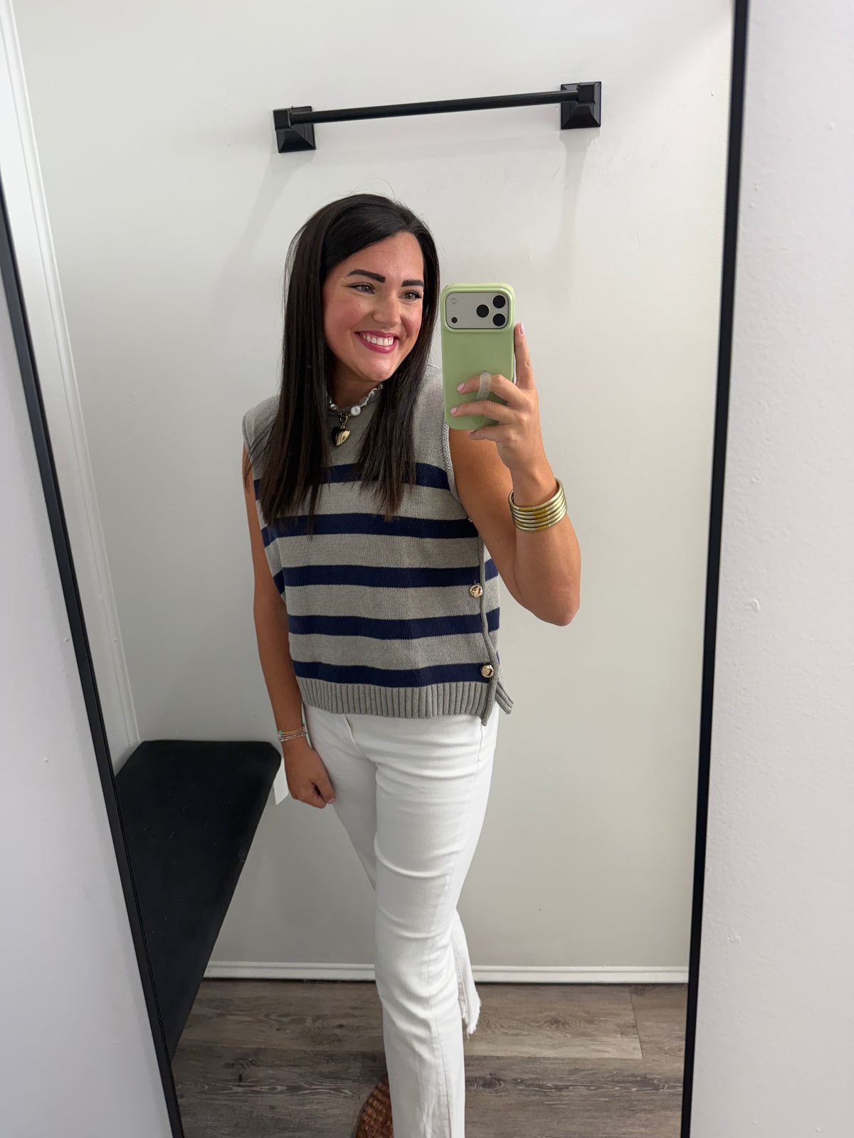 Boxy Striped Sweater Vest Side Buttons