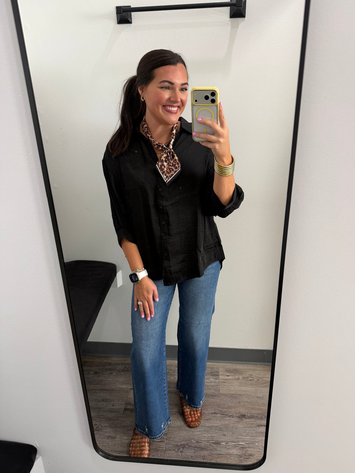 Silky Satin 3/4 Sleeve Button Up Blouse