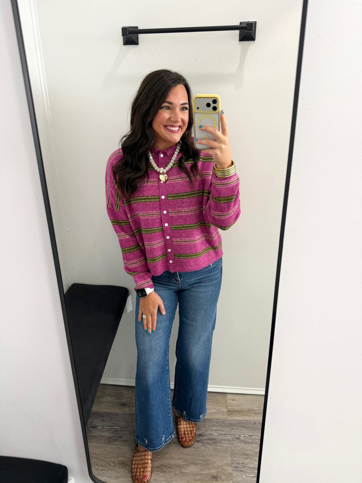 Multi Striped Button Up Cardigan