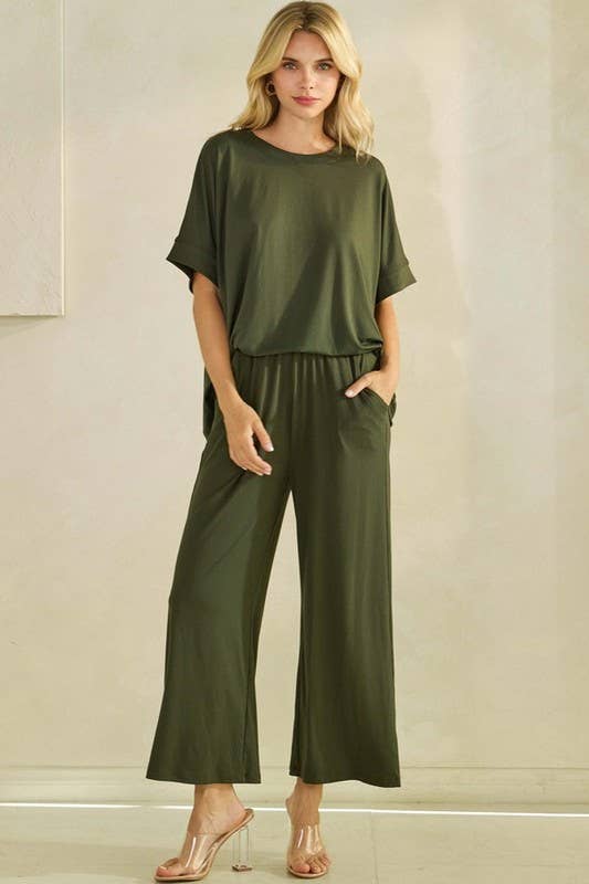 Women's Short Sleeve Ultracozy Matching Set: Dark Olive
