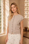 Raw Edge Sleeveless Cardigan: Light Taupe