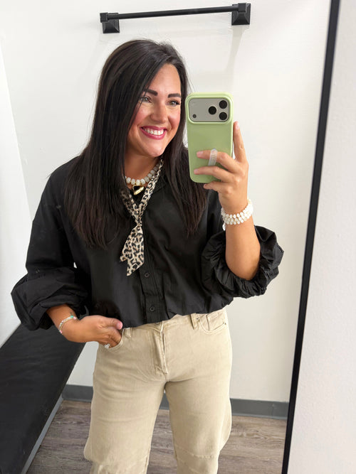 Button Down Bubble Sleeve Top