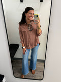 Silky Satin 3/4 Sleeve Button Up Blouse