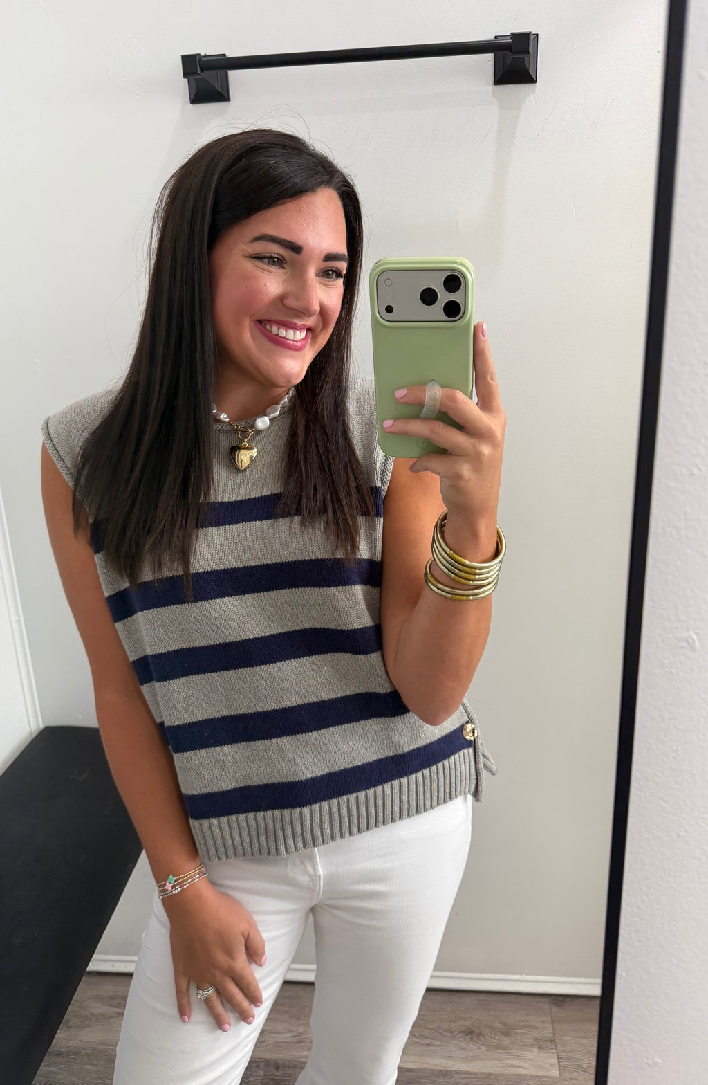 Boxy Striped Sweater Vest Side Buttons