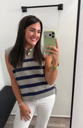 Boxy Striped Sweater Vest Side Buttons