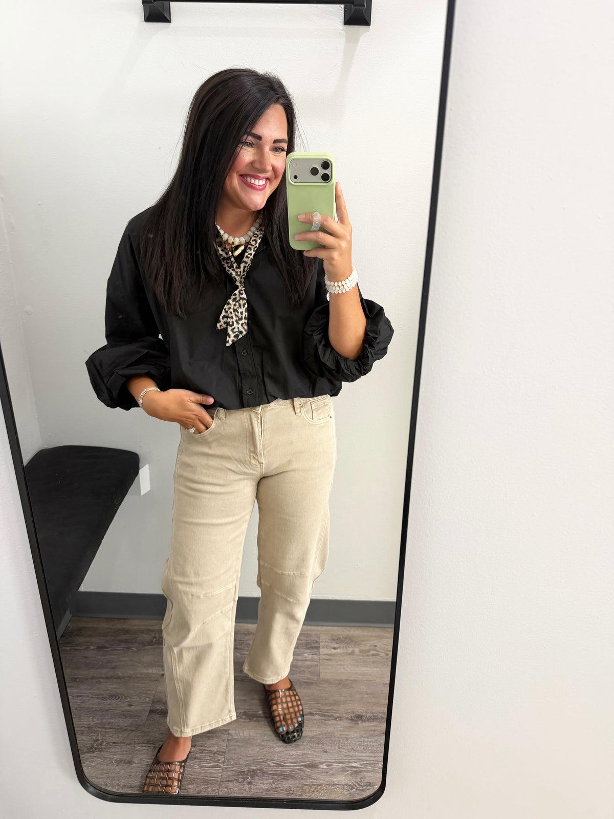 Button Down Bubble Sleeve Top