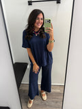 Women's Short Sleeve Ultracozy Matching Set: Navy