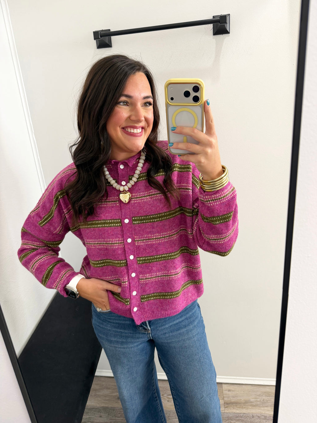 Multi Striped Button Up Cardigan