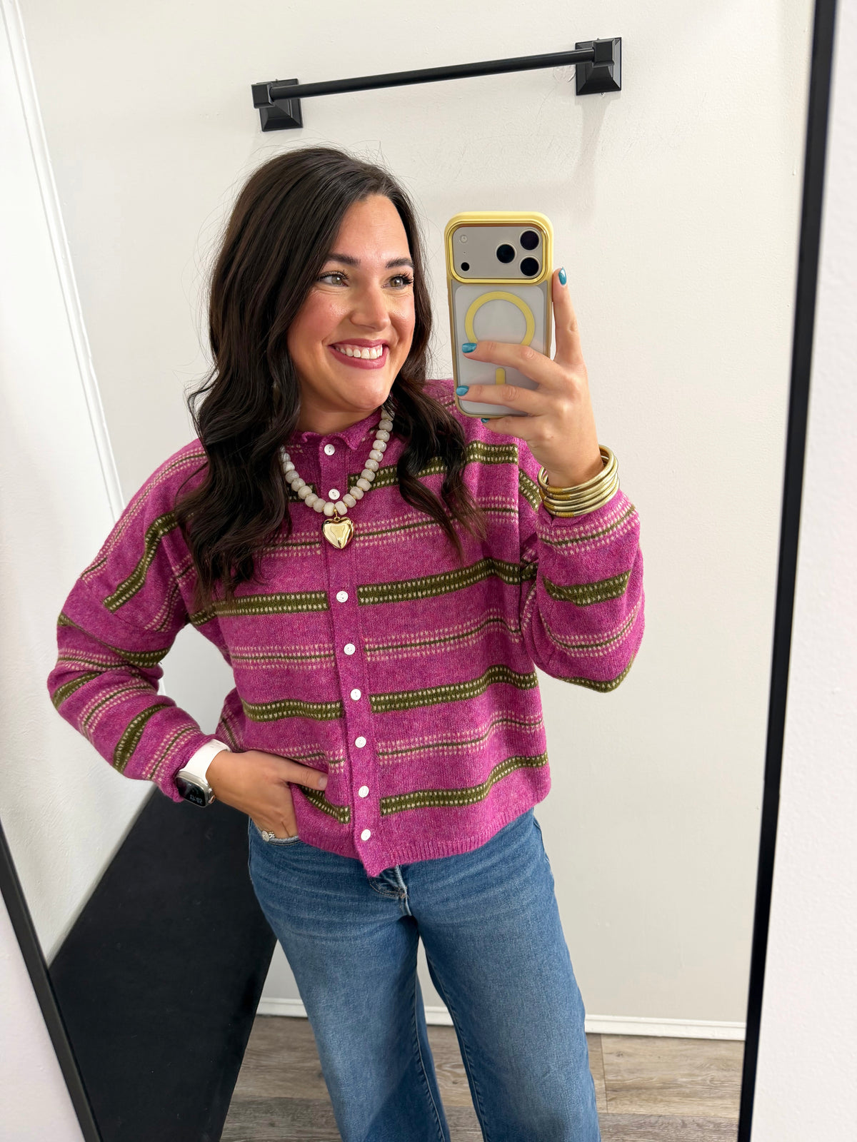 Multi Striped Button Up Cardigan