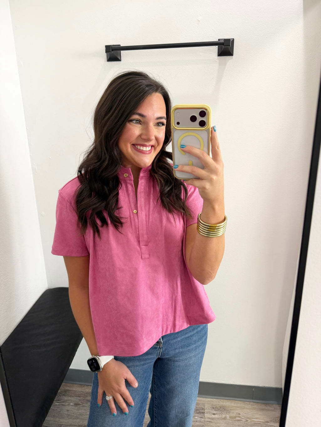Velvet Stand Collar Short Sleeve
