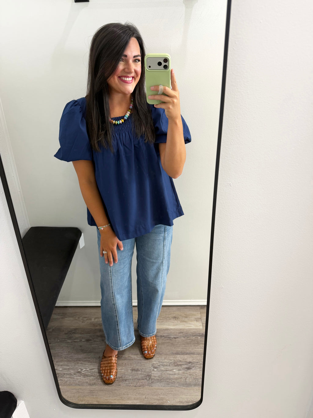 Smocked Short Puff Sleeve Top