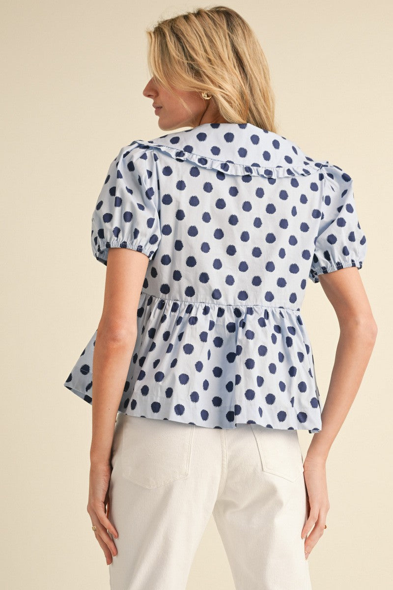 Polka Dot Print Peplum Top