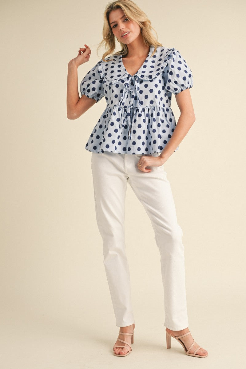 Polka Dot Print Peplum Top