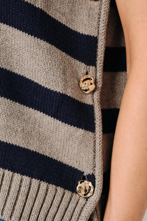 Boxy Striped Sweater Vest Side Buttons