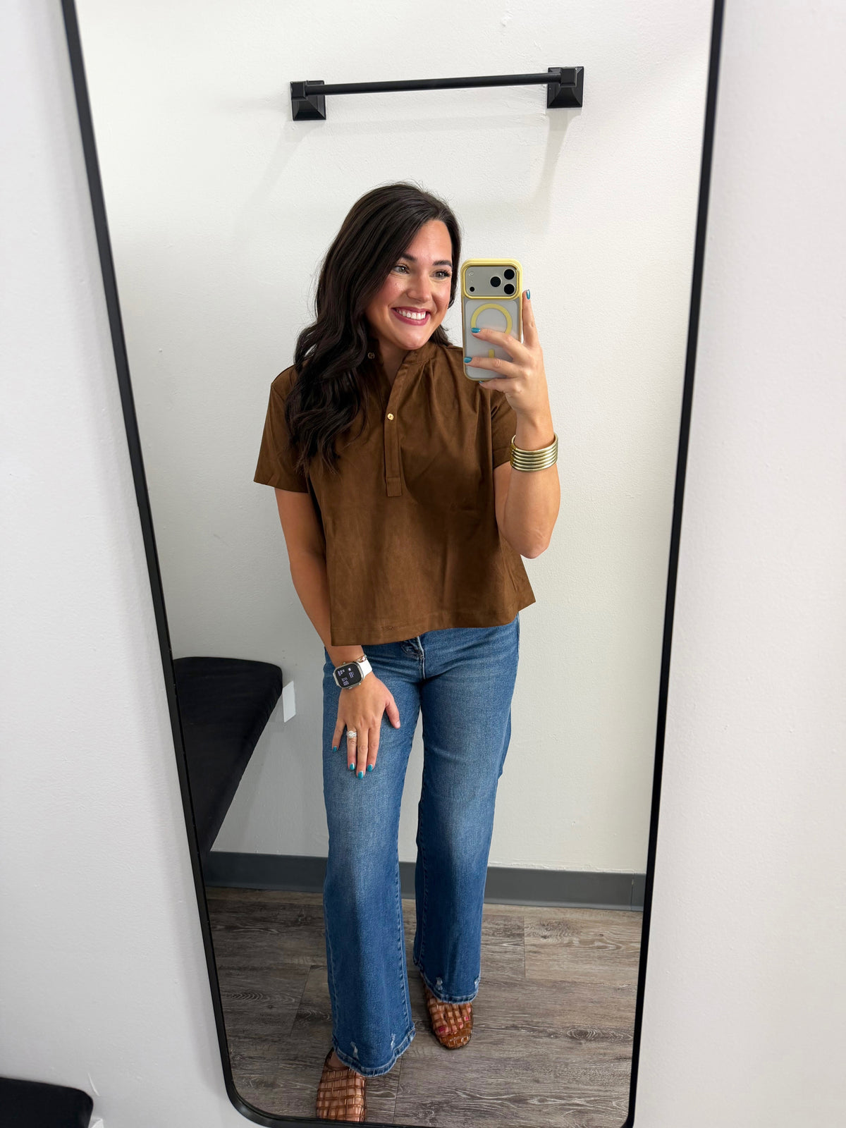 Velvet Stand Collar Short Sleeve