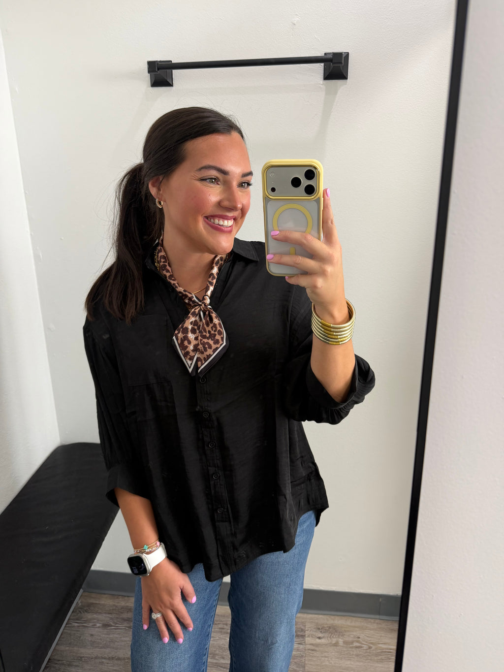 Silky Satin 3/4 Sleeve Button Up Blouse