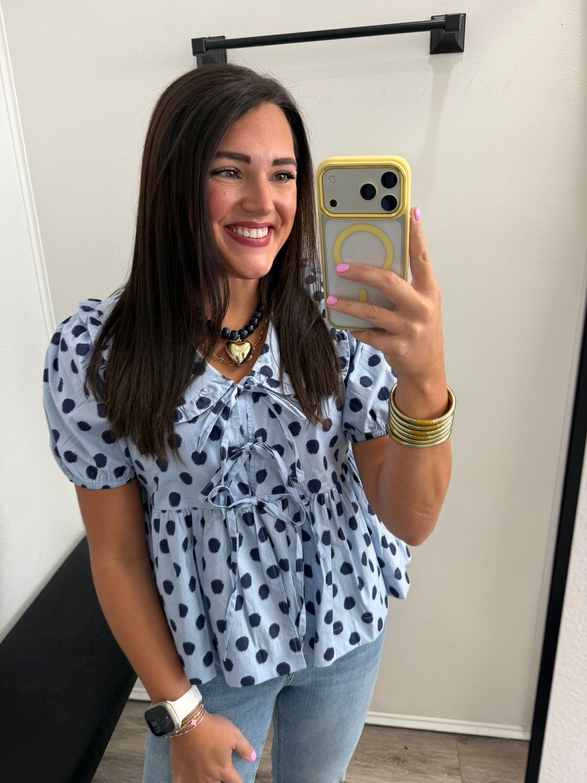 Polka Dot Print Peplum Top