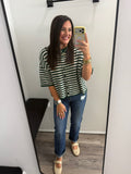 Striped Short Sleeve Cardigan Sweater