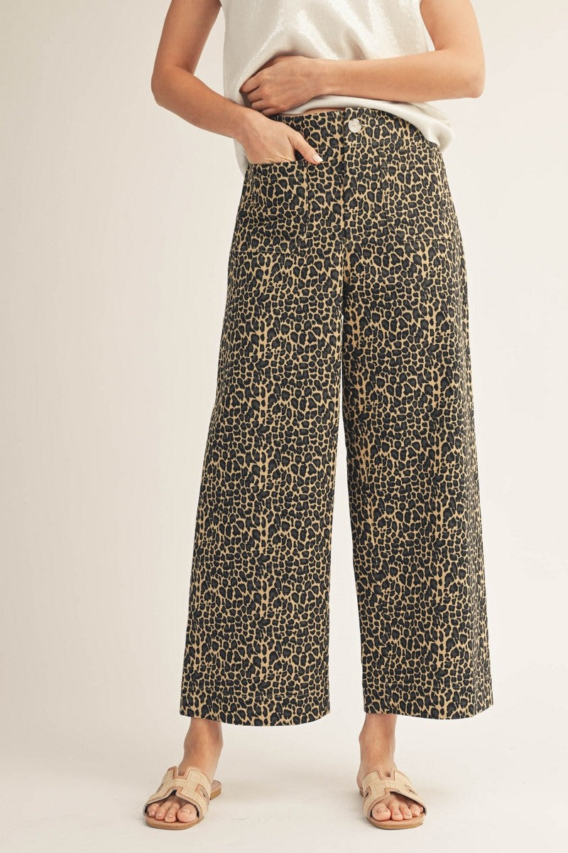 High Waist Wide Leg Leopard Pants