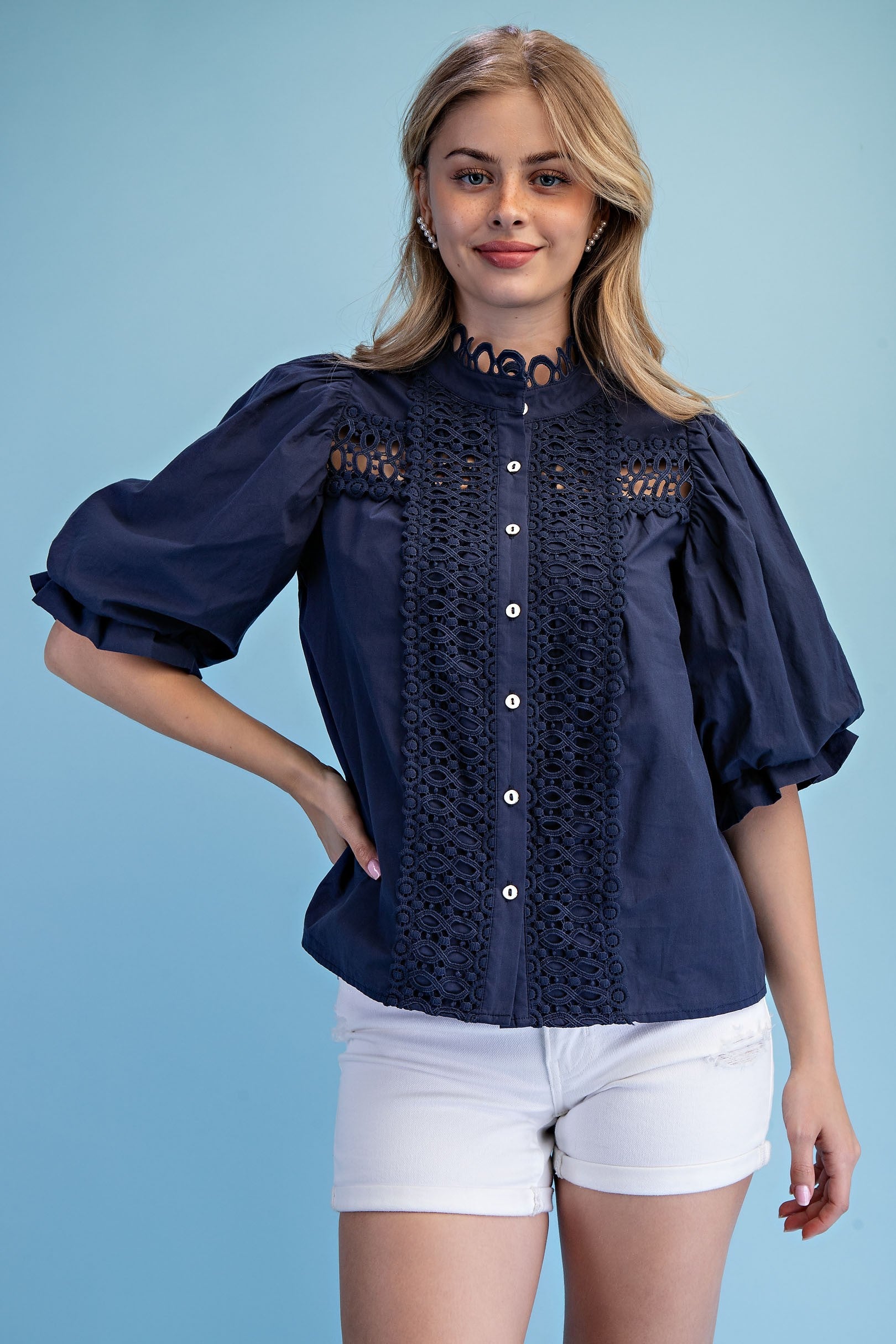 Trim Detail Button Down Blouse
