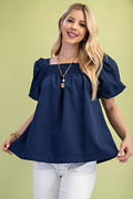 Smocked Short Puff Sleeve Top