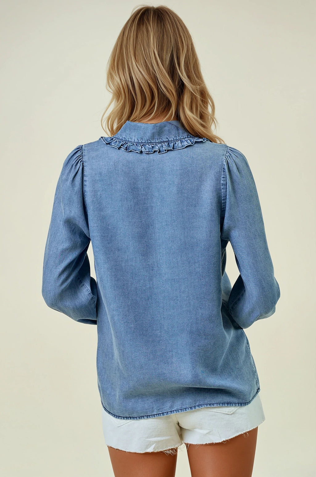 Tencel Denim Long Sleeve Button Down Shirt Blouse