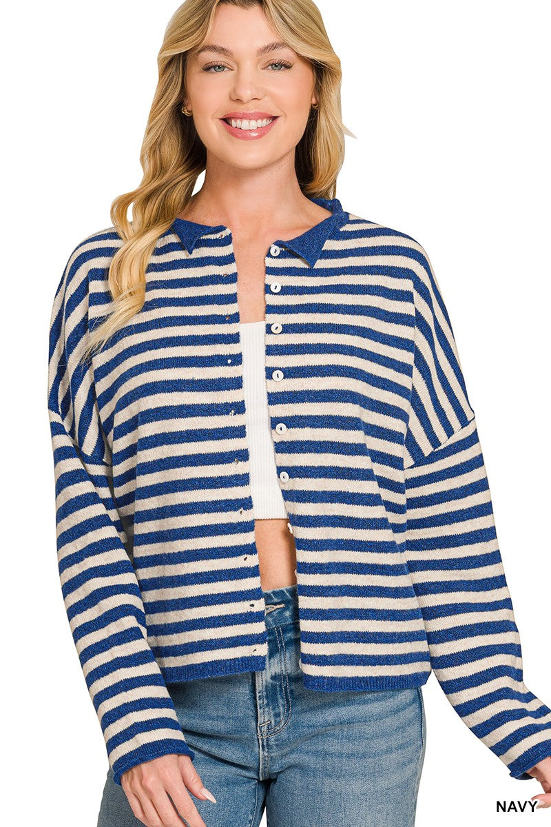 Striped Button Down Sweater Cardigan