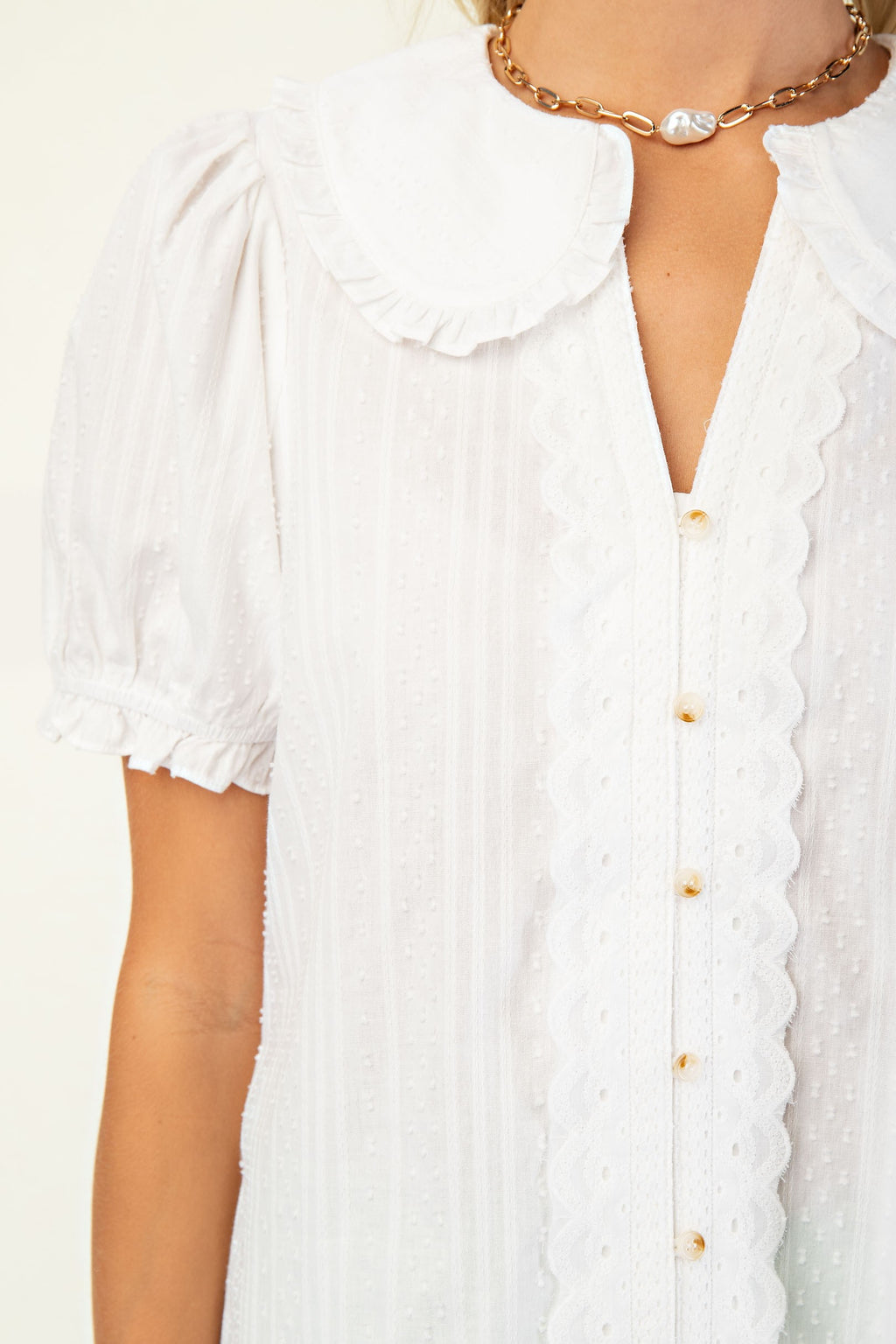 Short Puff Sleeve Blouse With Peter Pan Collar