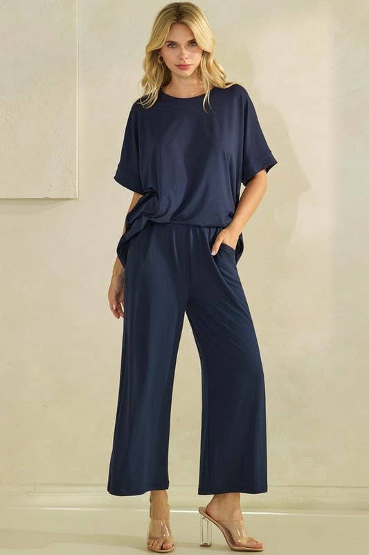 Women's Short Sleeve Ultracozy Matching Set: Navy