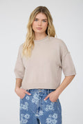 Exposed Seam Drop Shoulder Short Sleeve Top: Steel