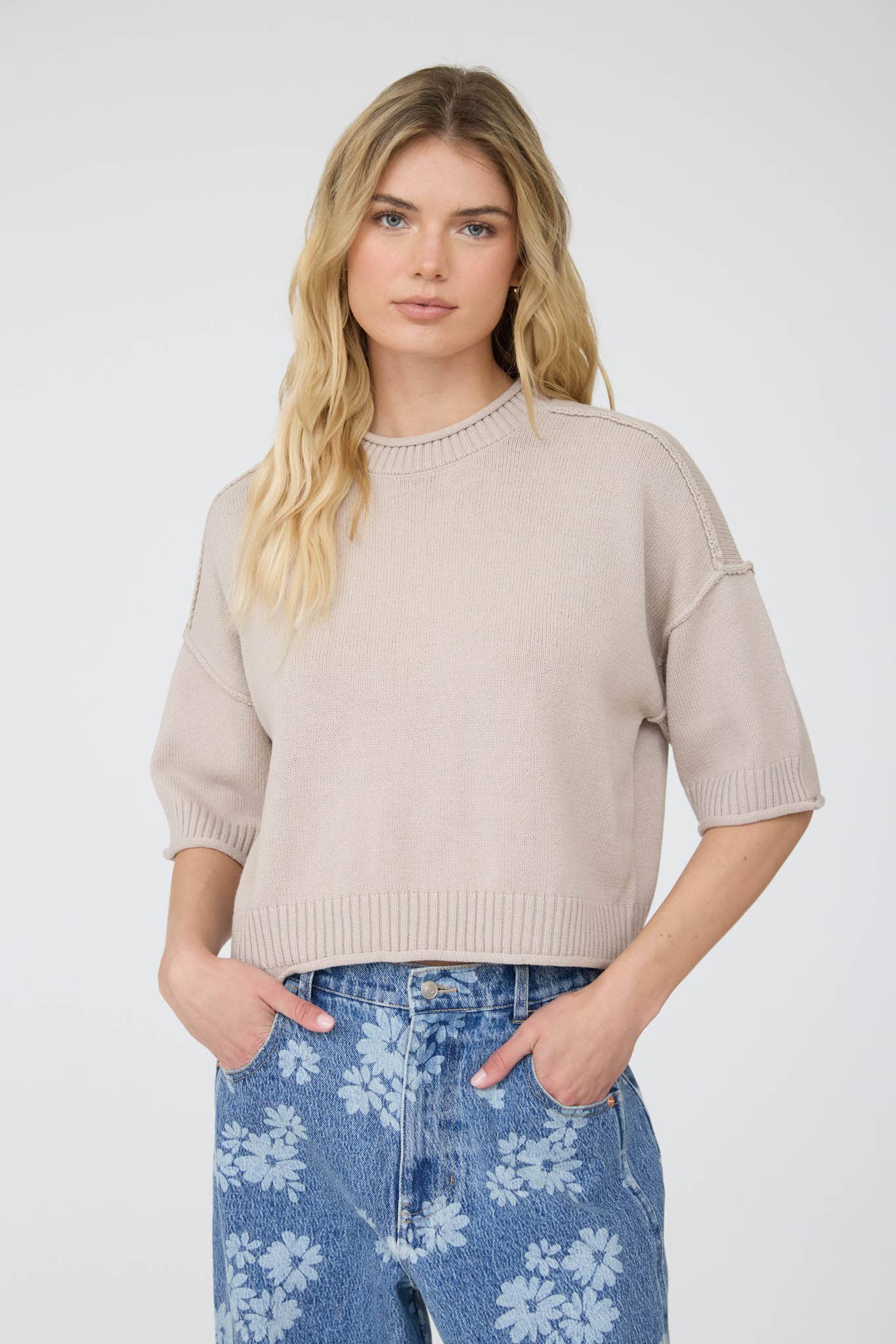 EXPOSED SEAM DROP SHOULDER SHORT SLEEVE PULLOVER : STEEL