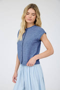 Raw Edge Sleeveless Cardigan: Denim Blue