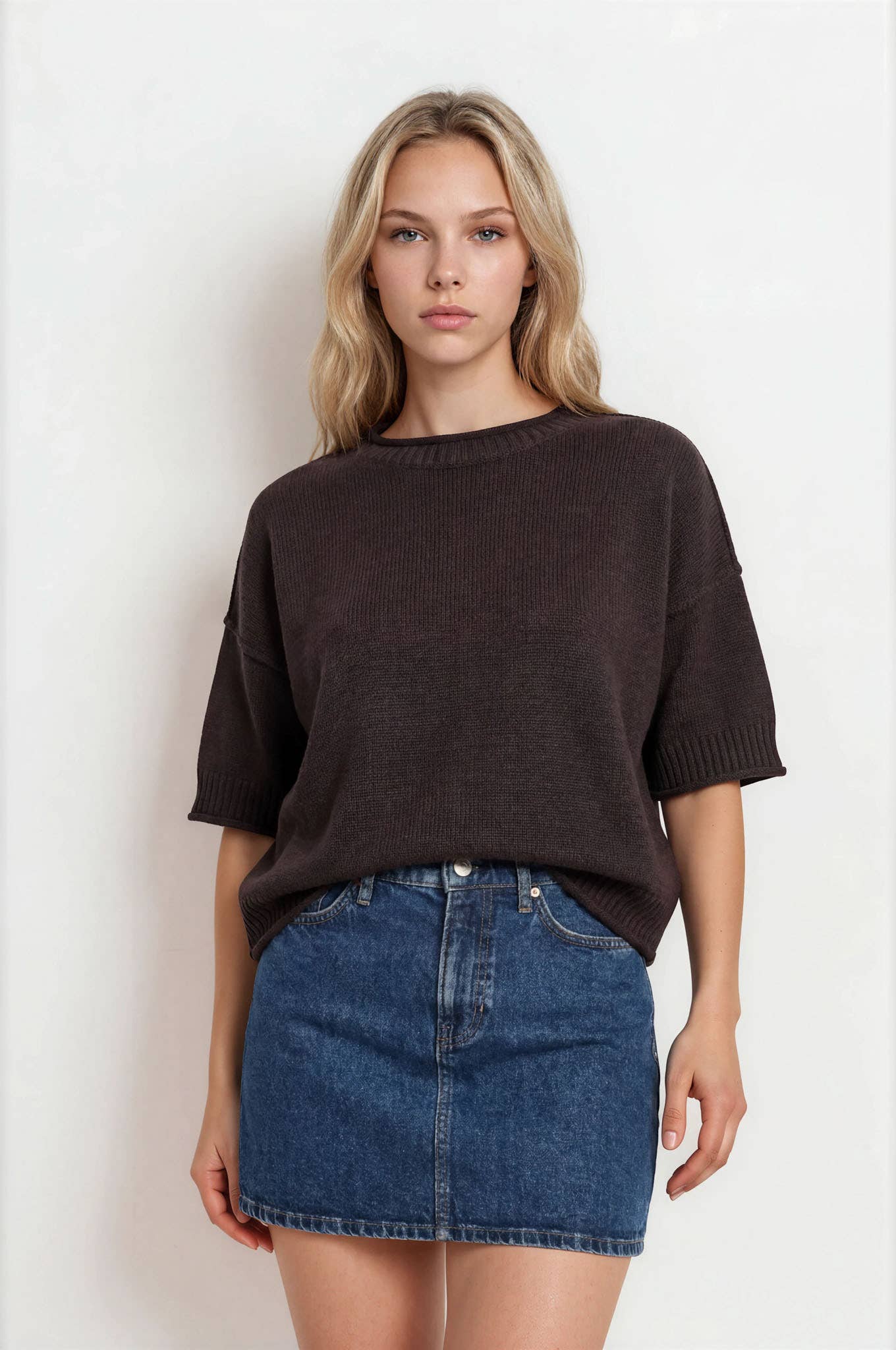 EXPOSED SEAM DROP SHOULDER SHORT SLEEVE PULLOVER : CHOCOLATE BROWN